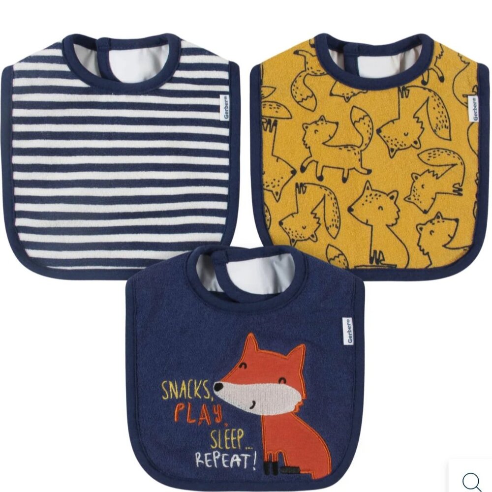 Baby Boy Gerber Bibs Fox Themed 3 pack  New